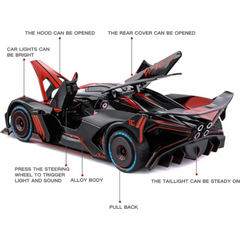 BUGATTI BOLIDE DIECAST METAL PULLBACK TOY CAR - SCALE 1:24 (20.5 X 8.8 X 4.5 CM)